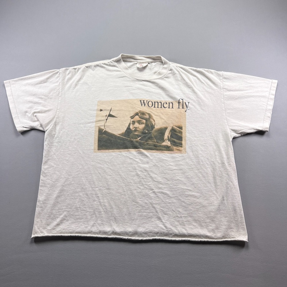 Vintage Oneita Amelia Earhart Cropped T Shirt Womens 2XL White Single Stitch